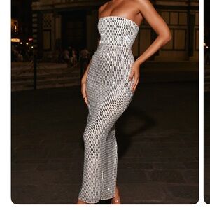 Elegant Strapless Black and White Dress